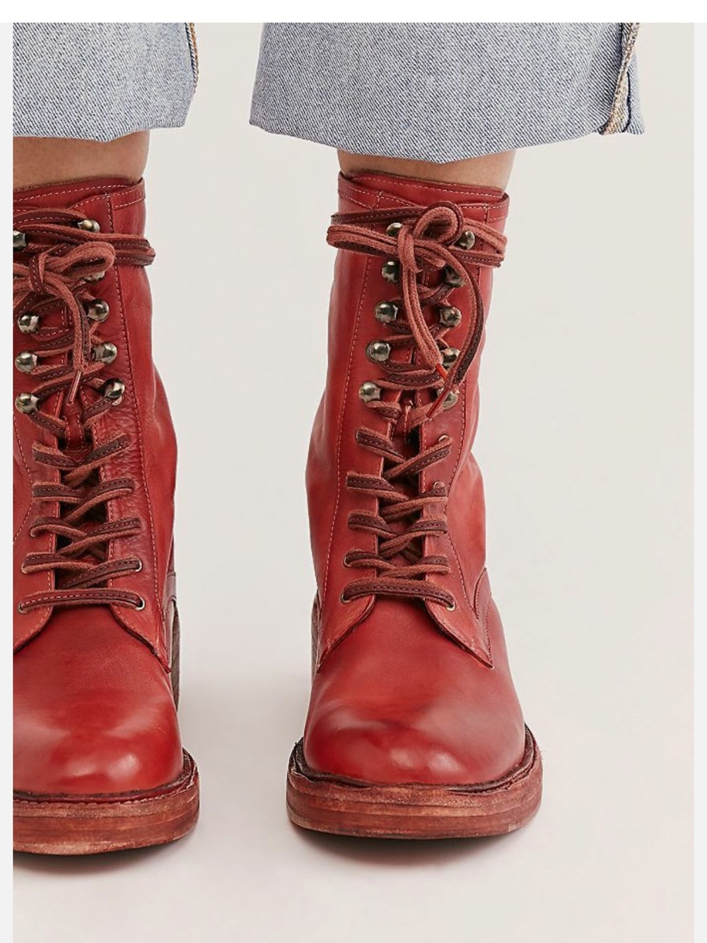 Free People Santa Fe Lace Up Combat Boots Red Leather EU 40 US 9 - Picture 8 of 8